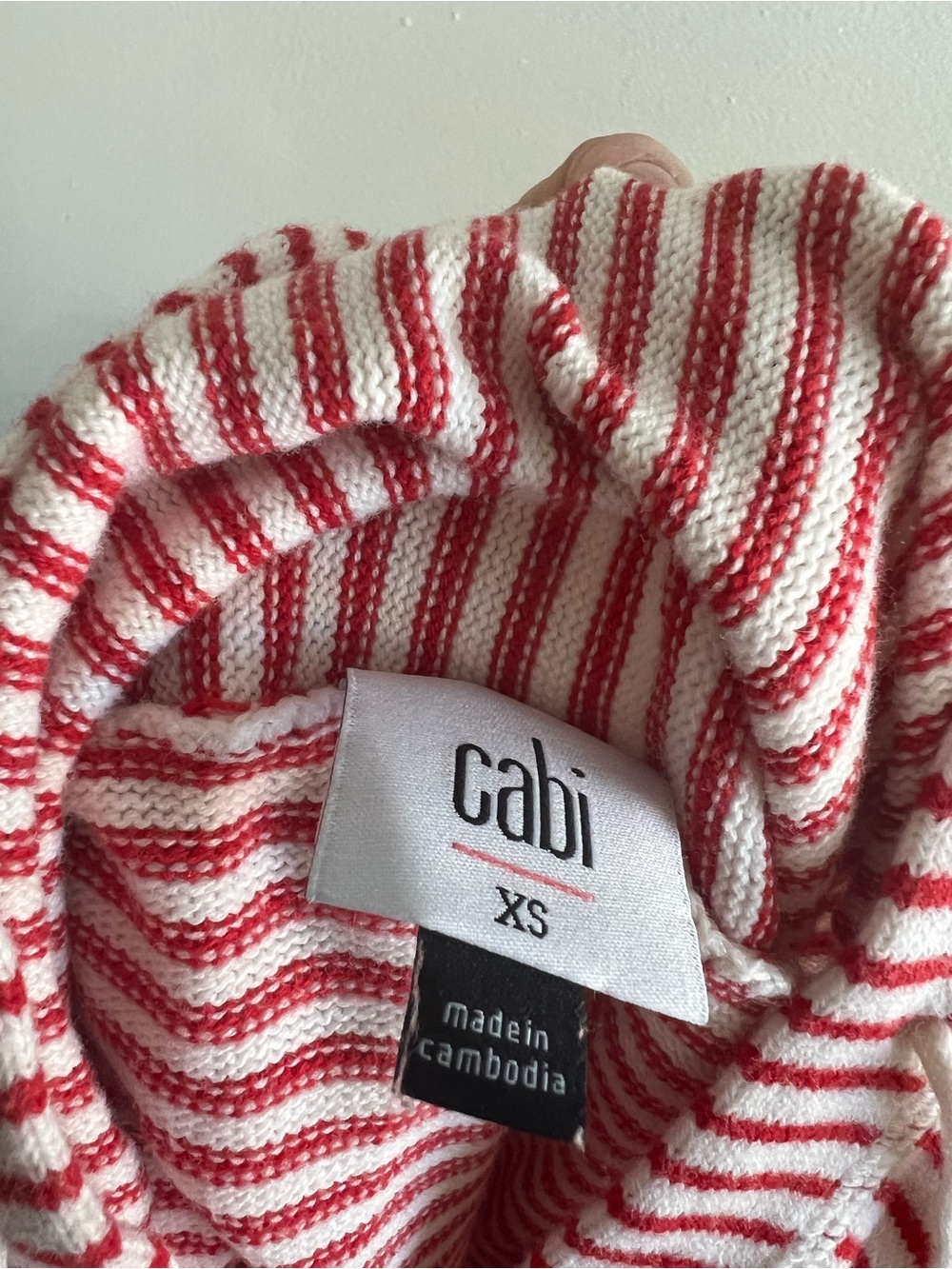 CAbi Red and White Striped Cowlneck Sweater with Drawstring EUC - Picture 5 of 5